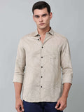 a model wearing a linear drift sketch beige shirt