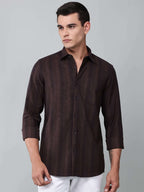 a model wearing a midnight noir (black) maroon shirt