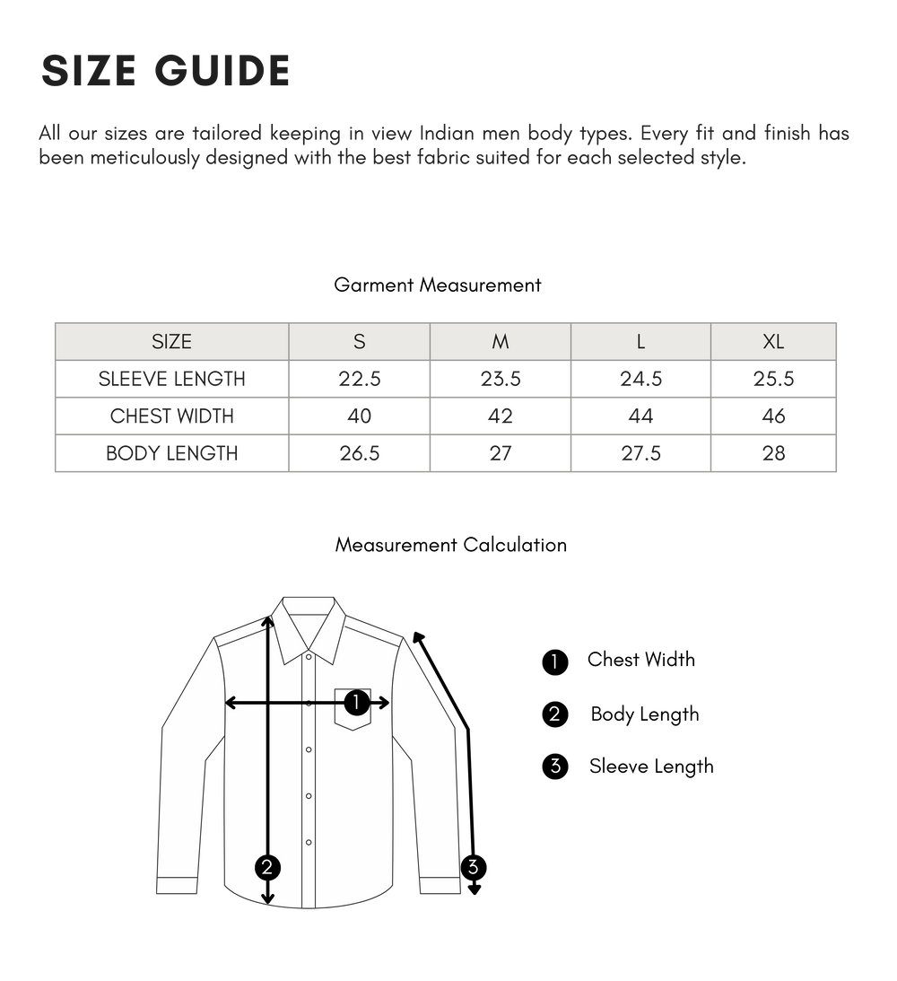 Size chart in inches