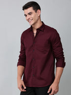a model wearing a contour textured cherrywood shirt