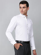 a model wearing a white heritage linen luxe shirt