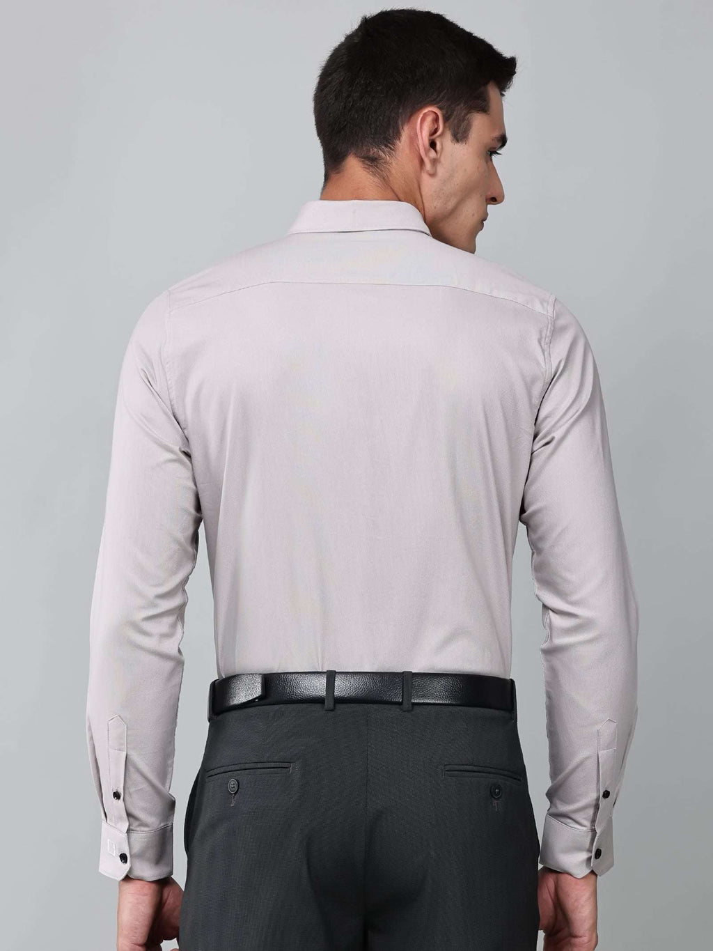 a model wearing a signature textured stretch formal dusk shirt