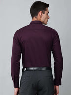 a model wearing a signature textured stretch formal purple shirt