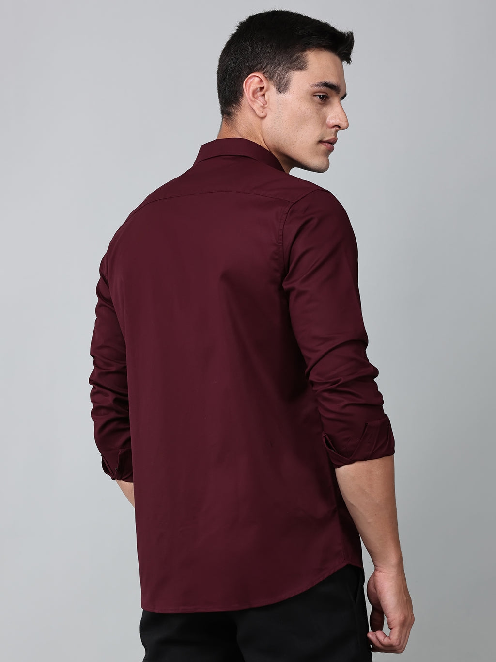 a model wearing a contour textured cherrywood shirt