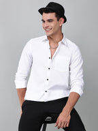 a model wearing a contour textured classy white shirt