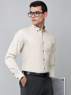 a model wearing a beige heritage linen luxe shirt