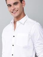 close up shot of a model wearing a contour textured classy white shirt