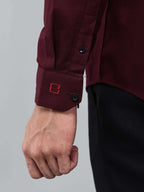 close up shot of the cuff sleeve of the contour textured cherrywood shirt